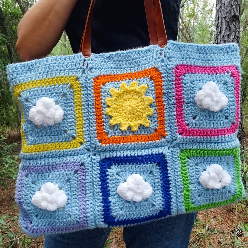 Digital Pattern Cloud granny square, crochet clouds, sky blue cloud Afghan block, instant download pdf, Intermediate level crochet pattern image 3