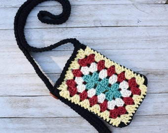 Crochet Pattern, crochet phone bag pattern, crochet granny square bag pattern, granny square phone purse pattern, crossbody bag pattern