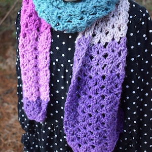 Crochet Scarf digital pattern, Iris Spring Scarf pattern, child and adult size scarf pattern, easy crochet pattern, instant download scarves