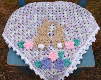 Bunny Rabbit crochet pattern, applique for baby blankets, digital crochet pattern, easy crochet animal applique pattern