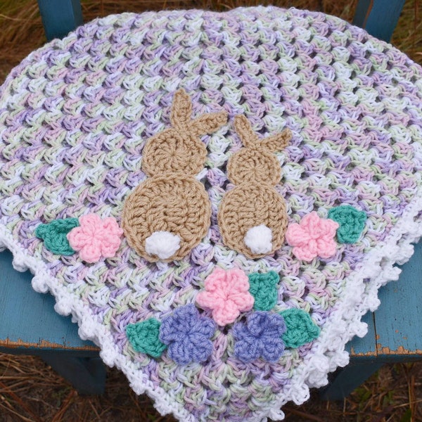 Bunny Rabbit crochet pattern, applique for baby blankets, digital crochet pattern, easy crochet animal applique pattern