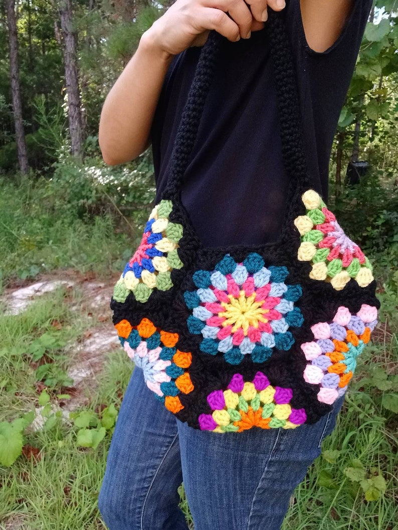 Crochet Pattern, Digital Instant Download pdf, Spinning Jenny Flower Bag, crochet handbag, granny square hexagon pattern, easy skill level zdjęcie 8