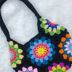 Crochet Pattern, Digital Instant Download pdf, Spinning Jenny Flower Bag, crochet handbag, granny square hexagon pattern, easy skill level zdjęcie 2