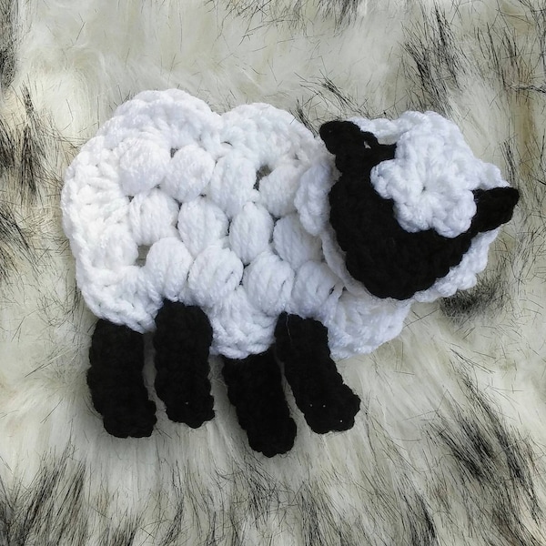 Agnes the Sheep Applique pdf pattern, crochet sheep pattern, lamb pattern, knit embellishments, crochet decoration, crochet lamb appliques