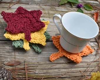 Autumn Leaf crochet pattern, Sweet Gum Leaf coaster, crochet Fall leaves, instant download easy crochet pattern, fall home decoration