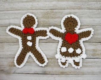Gingerbread man crochet pattern, gingerbread person digital pattern, holiday crochet appliques, gingerbread girl crochet instructions