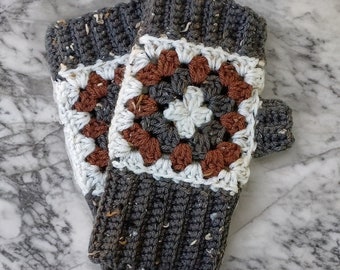 Granny Square Fingerless Mitts, Instant download digital crochet pattern, Quick to stitch Fingerless Gloves