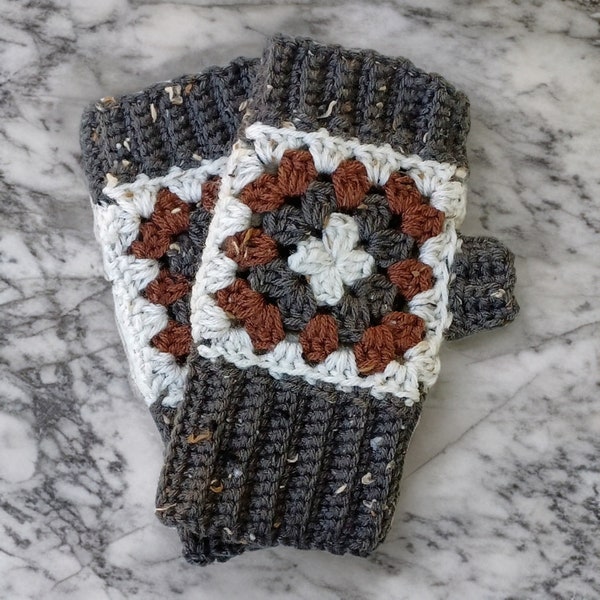 Granny Square Fingerless Mitts, Instant download digital crochet pattern, Quick to stitch Fingerless Gloves