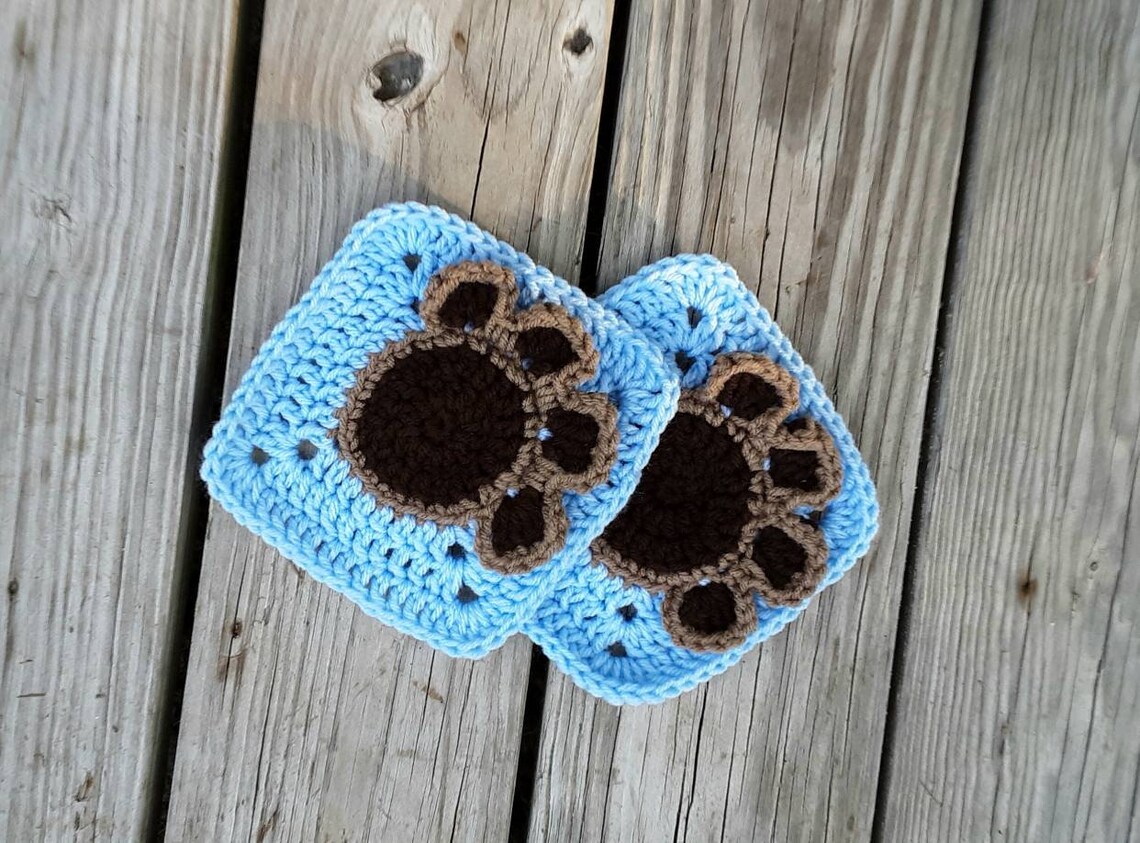 Paw print granny square easy crochet pattern pet paw print | Etsy