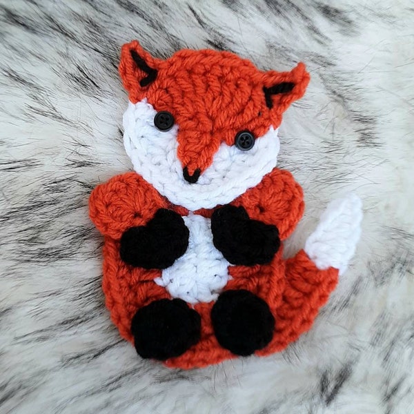 Vulpes Fox Applique, easy crochet pattern for beginner, crochet woodland animal applique, crochet cute fox animal design for knit projects