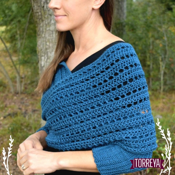 Shady Grove Sleeve Scarf, crochet sweater scarf pattern, instant download crochet wrap with sleeves, crochet sweater scarf instructions