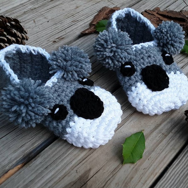 Sleepy Koala Bear kids slippers crochet pattern, youth size crochet slipper pattern, toddler slipper pattern, crochet koala bear pdf pattern