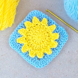 Digital Pattern Sunshine granny square, crochet sun, Sunny Afghan block, instant download pdf, Easy skill level crochet pattern