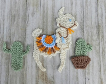 Baby Llama and Cactus applique, instant crochet PDF pattern, llama decoration, baby shower gift, llama nursery decor, crochet embellishments