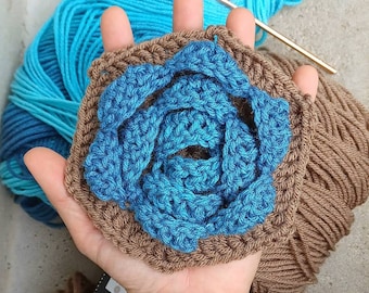 Crochet Rose Hexagon Pattern, 3D Flower Granny Square (PDF Pattern)