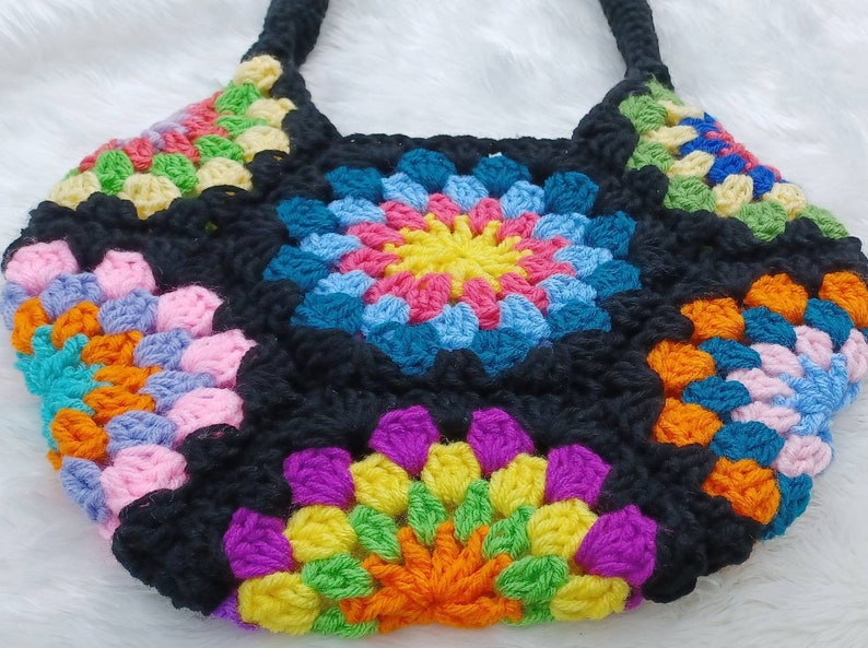Crochet Pattern, Digital Instant Download pdf, Spinning Jenny Flower Bag, crochet handbag, granny square hexagon pattern, easy skill level image 6