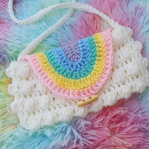 Rainbow Puff Purse crochet pattern, easy crochet digital pattern, child's purse crochet bag, kids crochet rainbow bag image 2