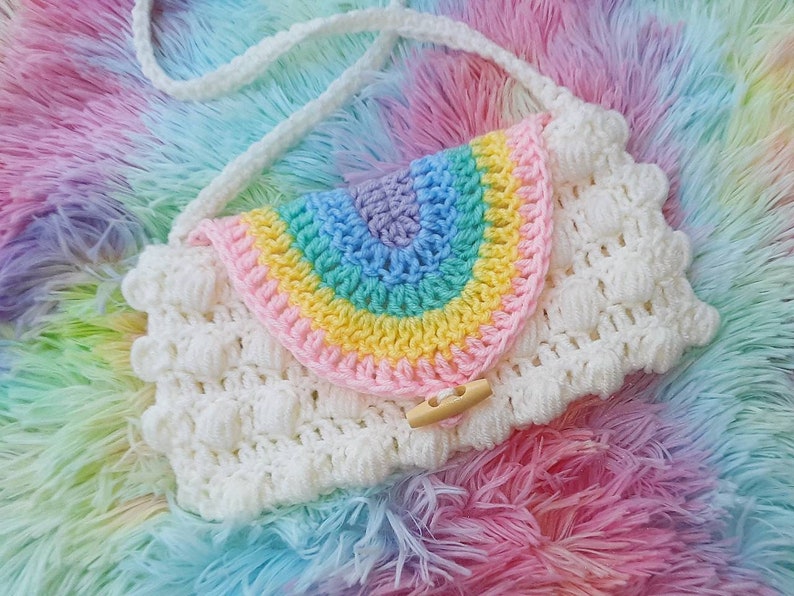 Rainbow Puff Purse crochet pattern, easy crochet digital pattern, child's purse crochet bag, kids crochet rainbow bag image 2