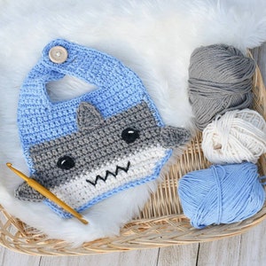 Shark Crochet pattern, samson shark baby bib pattern, cotton drool bib crochet pattern, instant download shark design baby shower gift