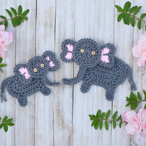 Mommy and Me Elephant Applique, digital pattern, baby elephant and mother  nursery decor, crochet animal embellishments, crochet dumbo