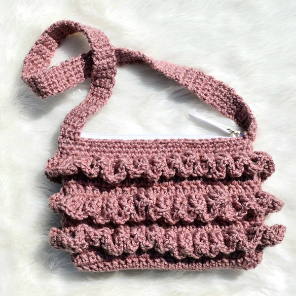 Seamless All-in-one Ruffle Handbag Pattern, crochet purse, crochet ruffle purse, easy crochet pattern, crochet handbag pattern, crochet bags