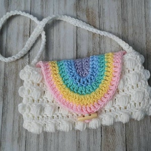 Rainbow Puff Purse crochet pattern, easy crochet digital pattern, child's purse crochet bag, kids crochet rainbow bag image 4