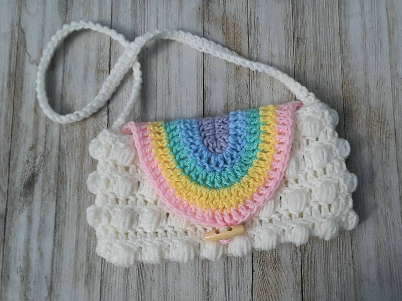 Rainbow Puff Purse crochet pattern, easy crochet digital pattern, child's purse crochet bag, kids crochet rainbow bag image 4