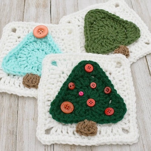 Christmas tree granny square, easy crochet digital pattern, crochet granny square blanket, crochet pine tree afghan block