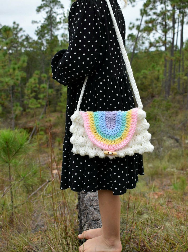 Rainbow Puff Purse crochet pattern, easy crochet digital pattern, child's purse crochet bag, kids crochet rainbow bag image 8