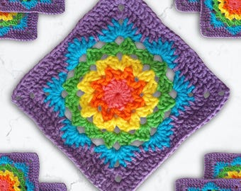 Rainbow Snowflake Digital crochet pattern instant download pdf Granny Square instructions