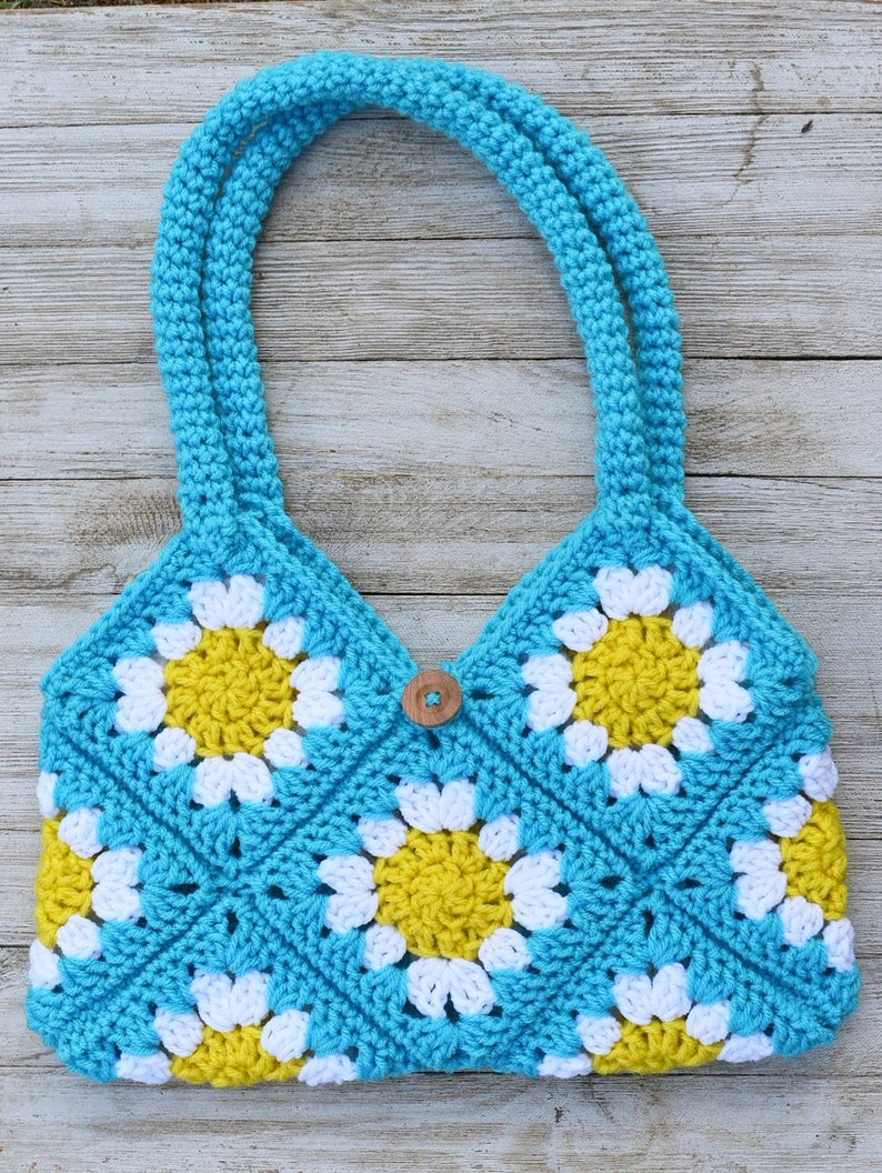 Crochet Pattern daisy flower granny square purse instructions instant download pdf crochet tutorial crochet flower handbag pattern image 6