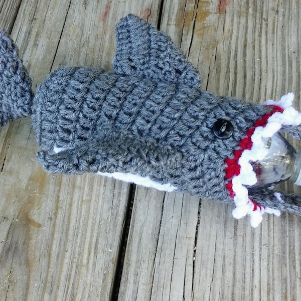 shark water bottle holder, crochet pdf pattern, crochet shark bag pattern, baby shark, kids shark water bottle pattern instant download