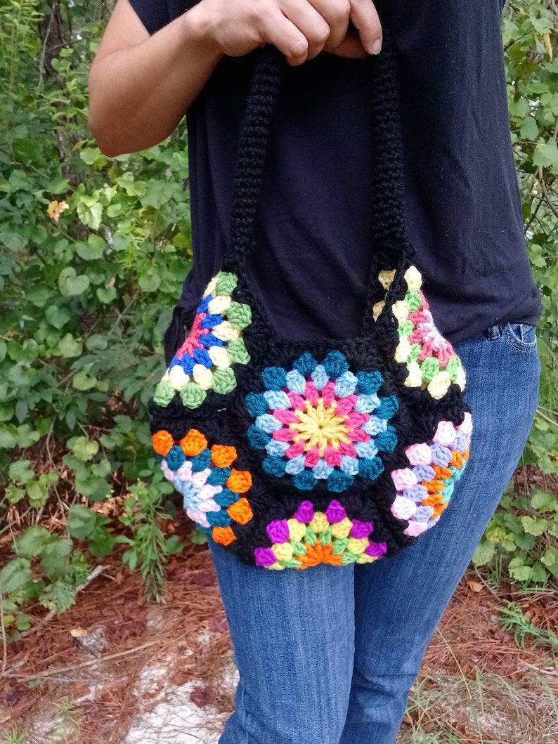 Crochet Pattern, Digital Instant Download pdf, Spinning Jenny Flower Bag, crochet handbag, granny square hexagon pattern, easy skill level zdjęcie 5