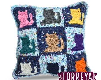 Party Cat Crochet Pattern: Granny Square Afghan Block (PDF Pattern)