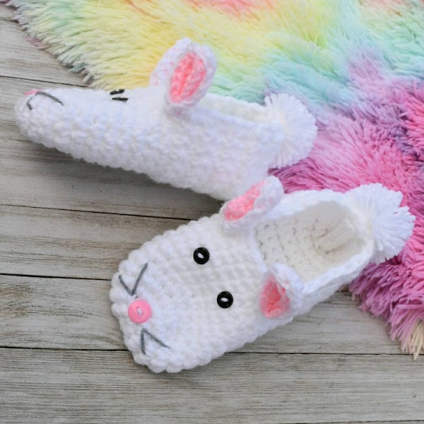 PDF Pattern Youth Bunny Slipper Crochet Pattern, instant download easy crochet pattern, crochet slippers, kids bunny rabbit slippers