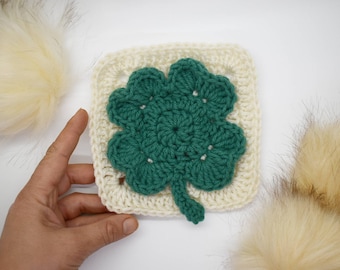 Large Four Leaf Clover Granny Square crochet pattern, St. Patrick's Day holiday crochet pattern, lucky charm digital pattern