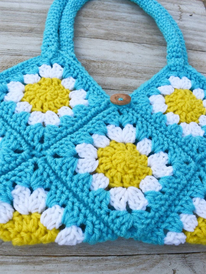 Crochet Pattern daisy flower granny square purse instructions instant download pdf crochet tutorial crochet flower handbag pattern image 7