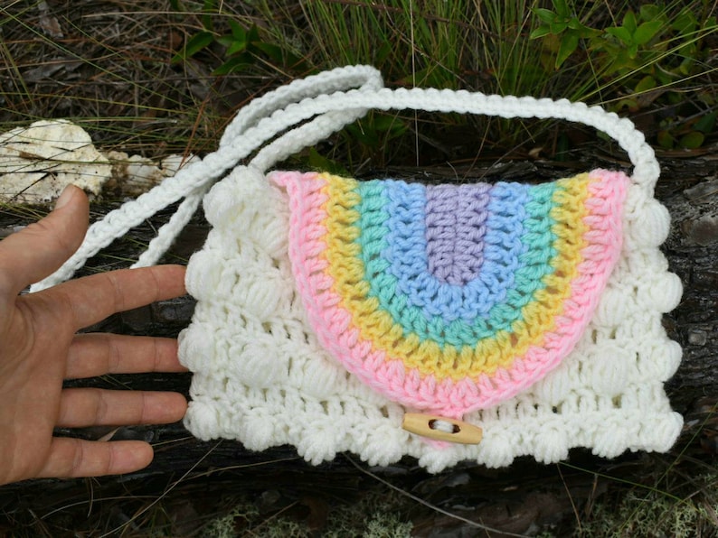 Rainbow Puff Purse crochet pattern, easy crochet digital pattern, child's purse crochet bag, kids crochet rainbow bag image 7