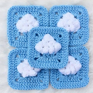 Digital Pattern Cloud granny square, crochet clouds, sky blue cloud Afghan block, instant download pdf, Intermediate level crochet pattern image 5