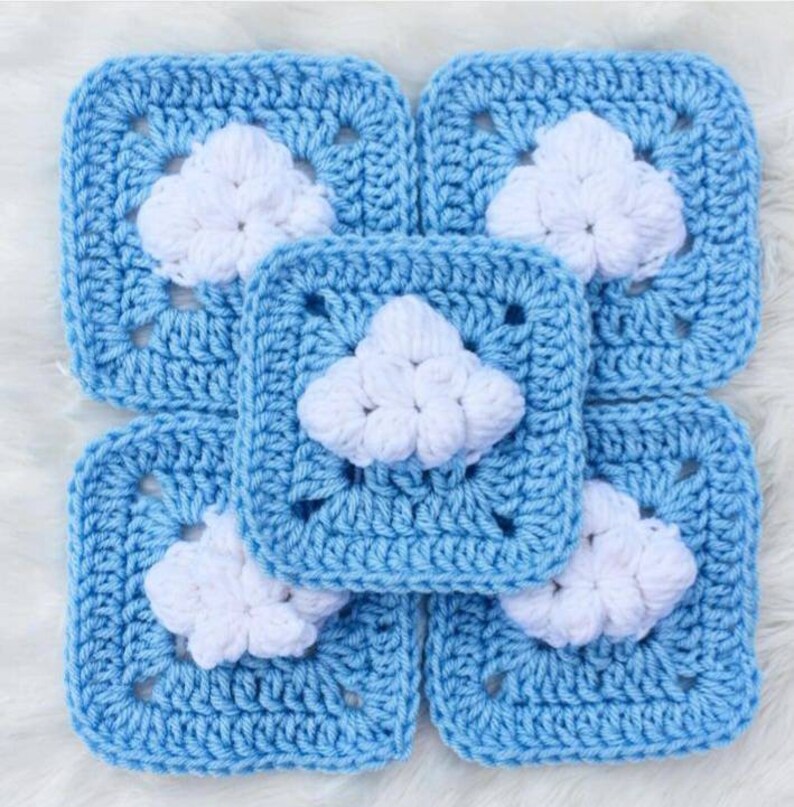 Digital Pattern Cloud granny square, crochet clouds, sky blue cloud Afghan block, instant download pdf, Intermediate level crochet pattern image 5
