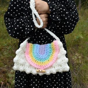Rainbow Puff Purse crochet pattern, easy crochet digital pattern, child's purse crochet bag, kids crochet rainbow bag image 1