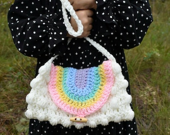 Rainbow Puff Purse crochet pattern, easy crochet digital pattern, child's purse crochet bag, kids crochet rainbow bag