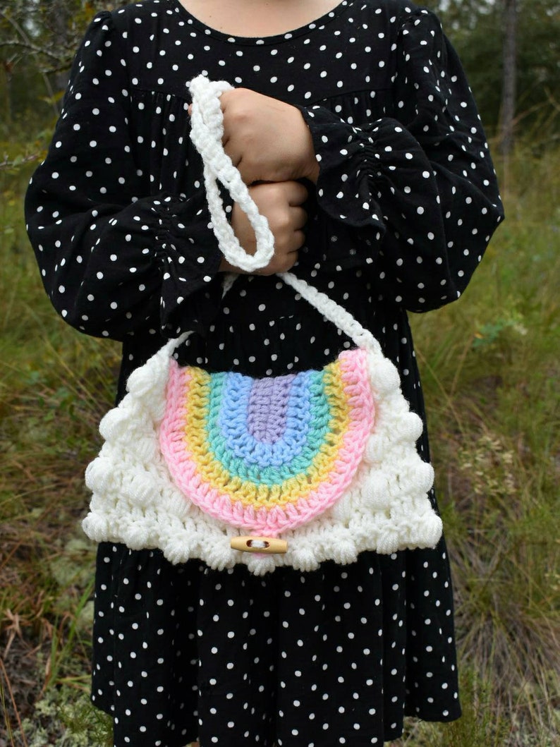 Rainbow Puff Purse crochet pattern, easy crochet digital pattern, child's purse crochet bag, kids crochet rainbow bag image 1