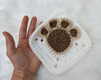 Paw print granny square easy crochet pattern, pet paw print design afghan block, crochet footprint pattern, beginner crochet granny square