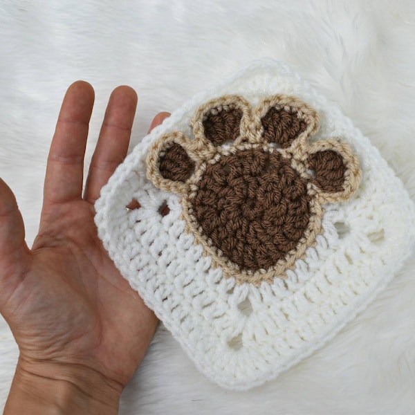 Paw print granny square easy crochet pattern, pet paw print design afghan block, crochet footprint pattern, beginner crochet granny square