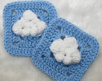 Digital Pattern Cloud granny square, crochet clouds, sky blue cloud Afghan block, instant download pdf, Intermediate level crochet pattern