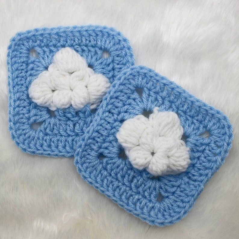 Digital Pattern Cloud granny square, crochet clouds, sky blue cloud Afghan block, instant download pdf, Intermediate level crochet pattern image 1