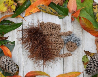 Autumn Squirrel Applique and Acorn crochet pattern, crochet animals, crochet fall patterns, animal applique pattern, woodland animal designs