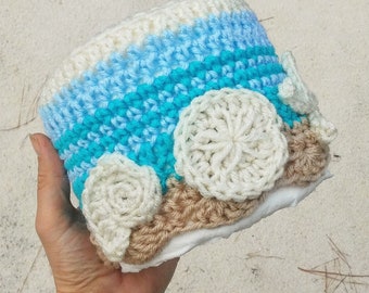 pdf pattern, ocean waves crochet toilet paper holder, crochet seashell pattern, crochet ocean sealife applique, crochet toilet paper covers