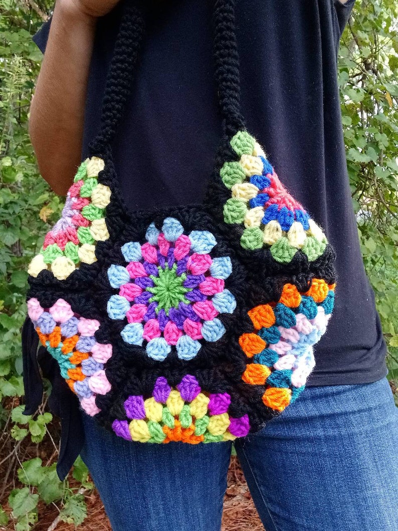 Crochet Pattern, Digital Instant Download pdf, Spinning Jenny Flower Bag, crochet handbag, granny square hexagon pattern, easy skill level image 7